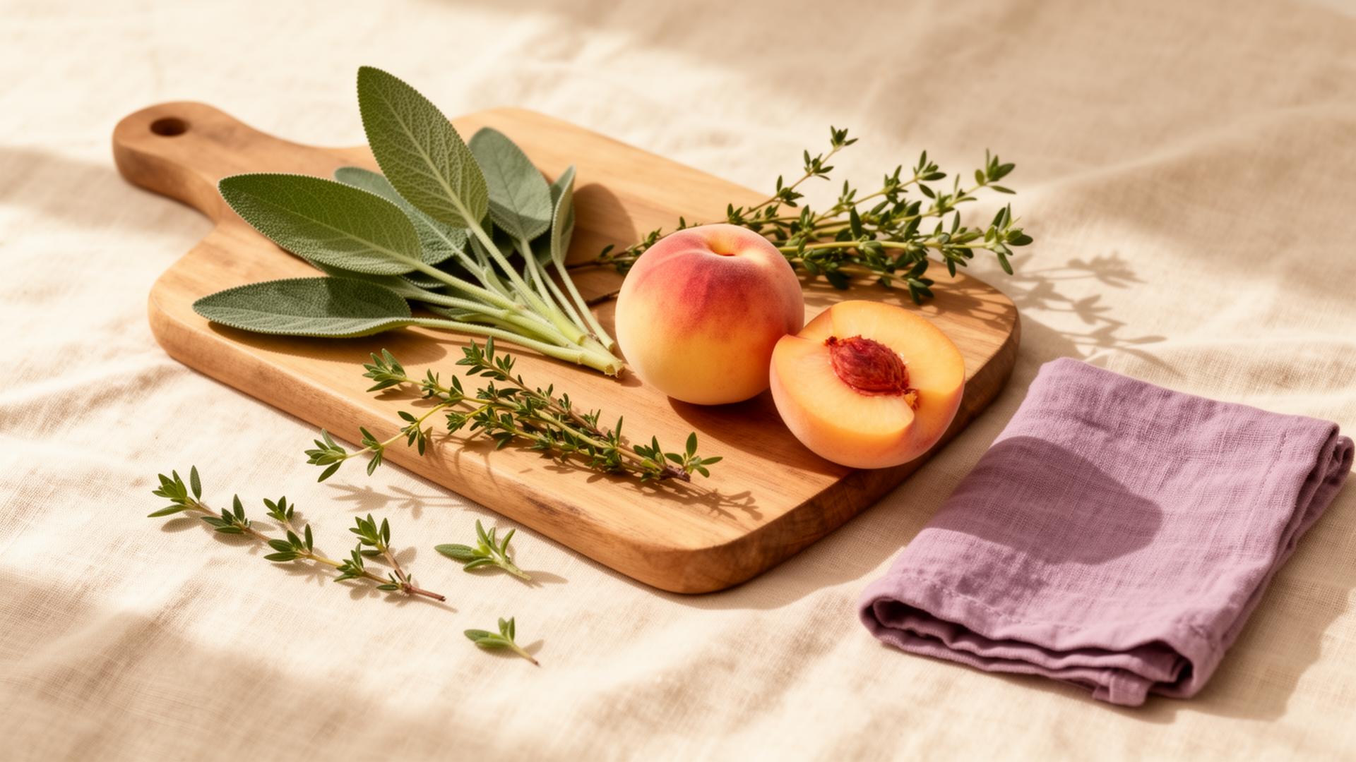 A soft, painterly arrangement of fresh seasonal ingredients on cream linen